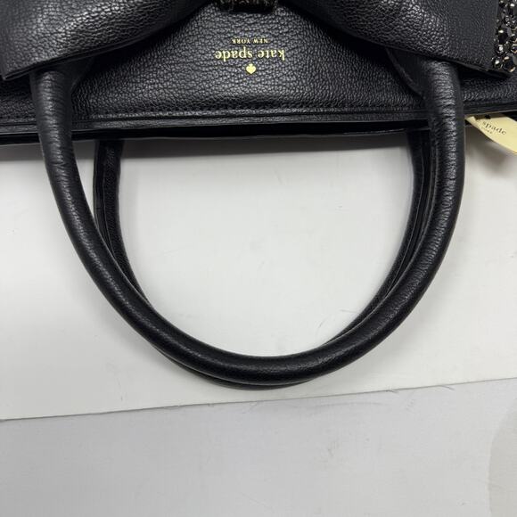 Kate Spade New York Black Manor Place Cow Leather Rhinestones Bow Satchel Purse - Picture 11 of 16